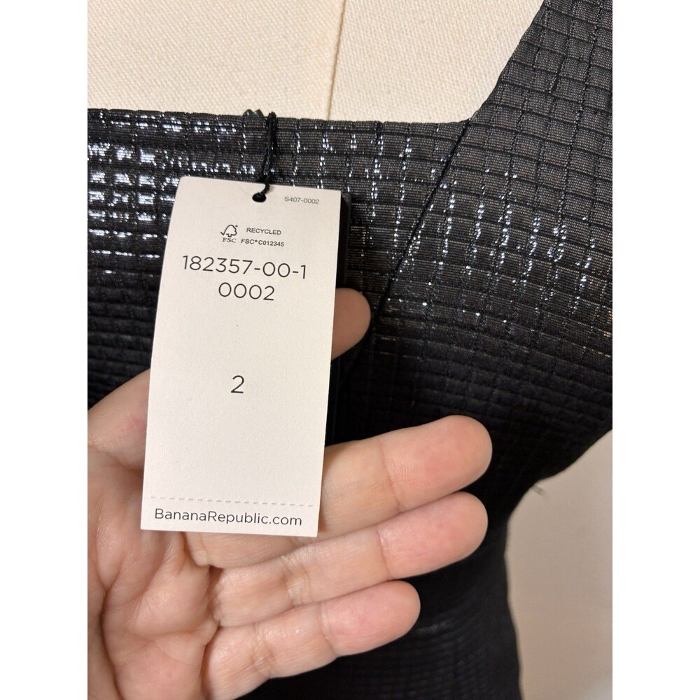 NWT Banana Republic Monogram Black One Shoulder Sequin Grid Dress Size 2 - Picture 5 of 7